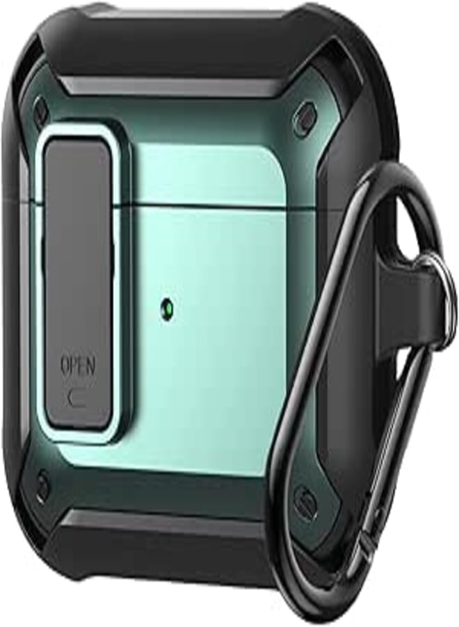Olytop Airpods 3 Case Cover 2021, [Secure Lock] Armor Full-Body Rugged Air Pod 3 Generation Protective Case Shockproof Cover Men Women with Keychain for Apple Airpods 3rd Generation Case-Black/Green